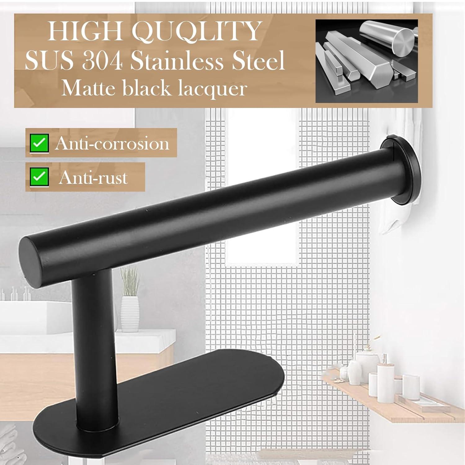Toilet Paper Holder - Self Adhesive Toilet Paper Holder Wall Mount for Bathroom, No Drilling, SUS 304 Stainless Steel Command Strip Toilet Paper Roll Holder Stick On Wall - Matte Black