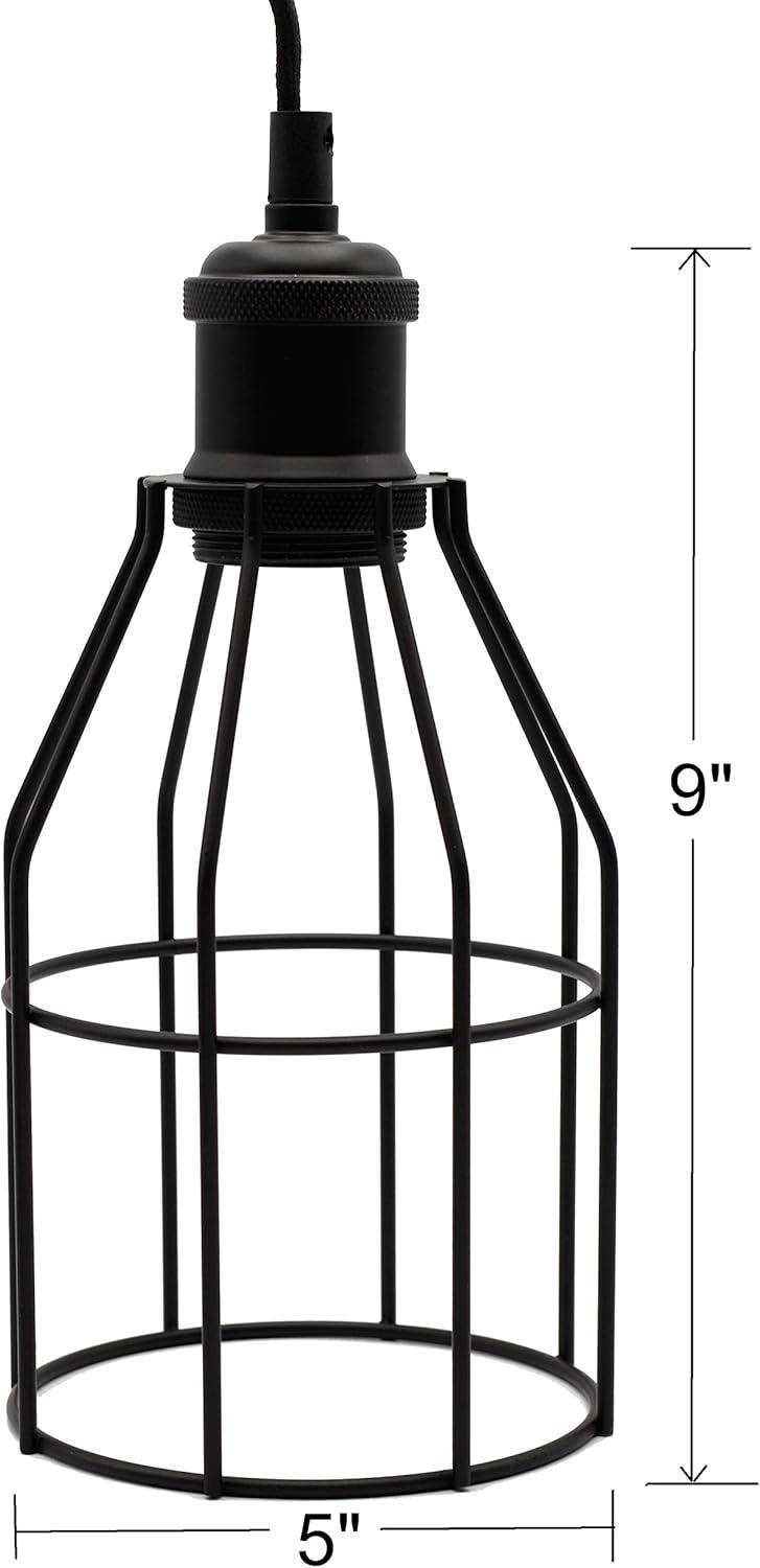 Industrial Hanging Pendant Light with Plug in Cord, Vintage Wire Cage Lamp for Kitchen Island Dining Room Farmhouse, 15 Cord with On Off Switch (Matte Black)