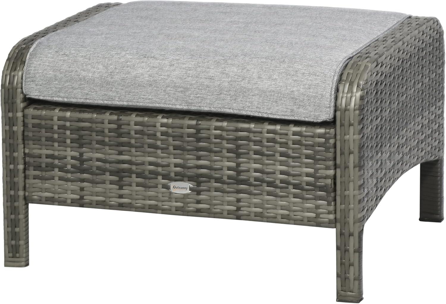 Outsunny 5 Pieces Rattan Wicker Lounge Chair Outdoor Patio Conversation Set with 2 Cushioned Chairs, 2 Ottomans & Glass Coffee Table, Gray