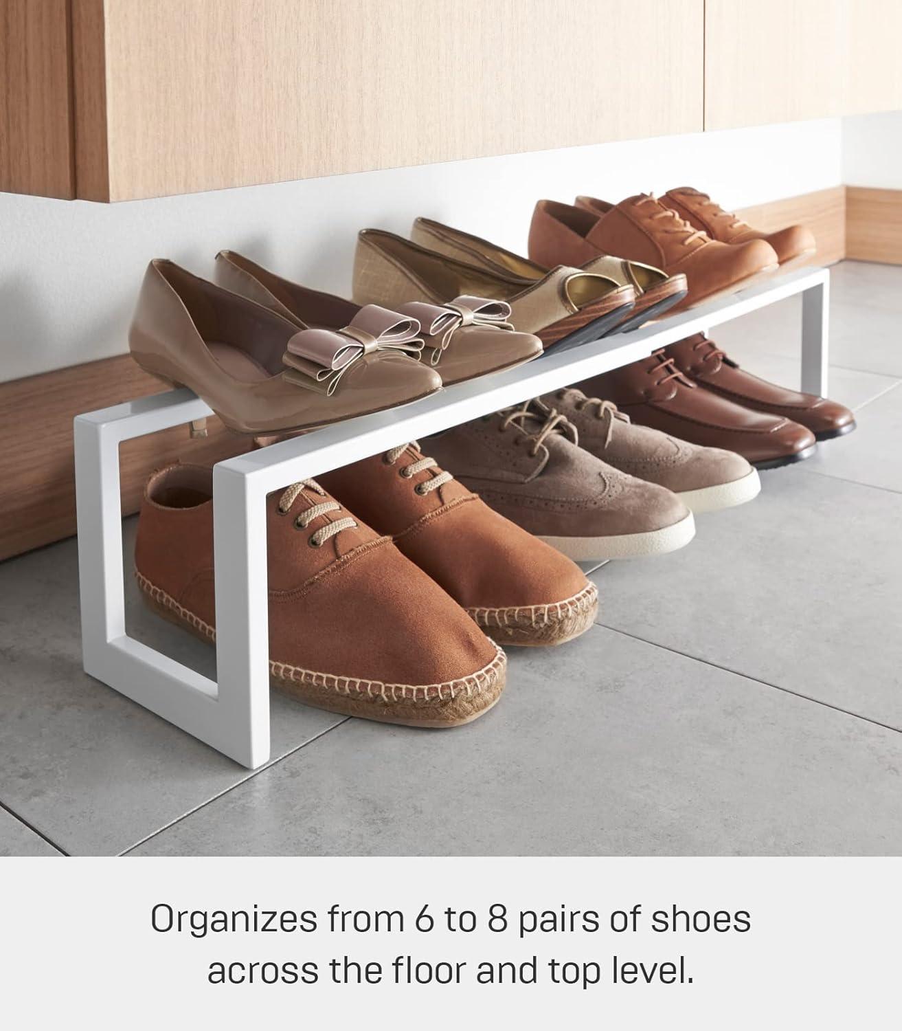 Yamazaki Home Adjustable Shoe Rack, Small, Steel,  Holds 4 to 8 shoes, Expandable, Stackable