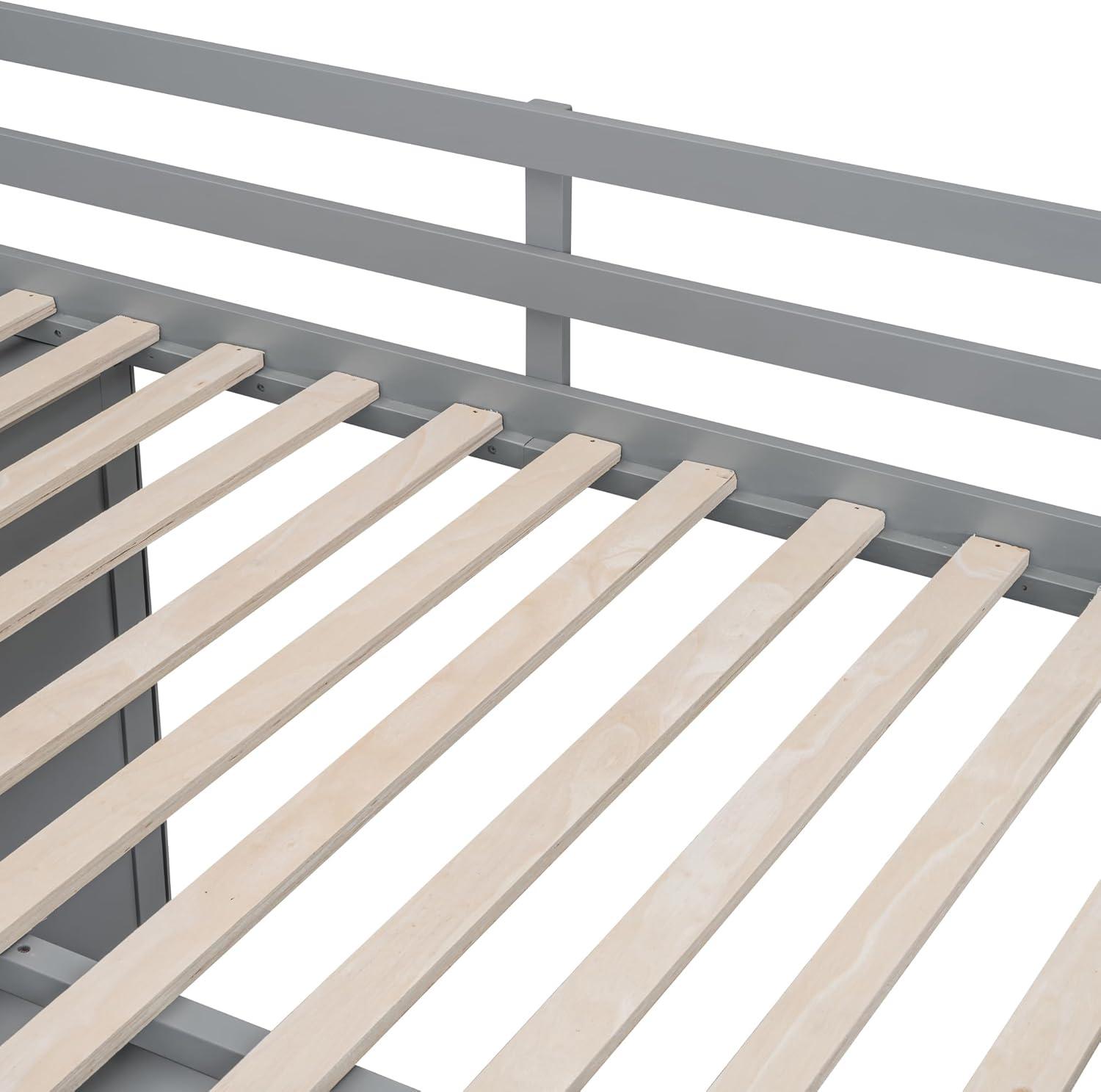 Quarte Multifunctional Loft Bed, Full Size Loft Bed with Built-in Wardrobes, Cabinets and Drawers for Kids Teens Adults, No Box Spring Required (Gray/Pine3, Full)