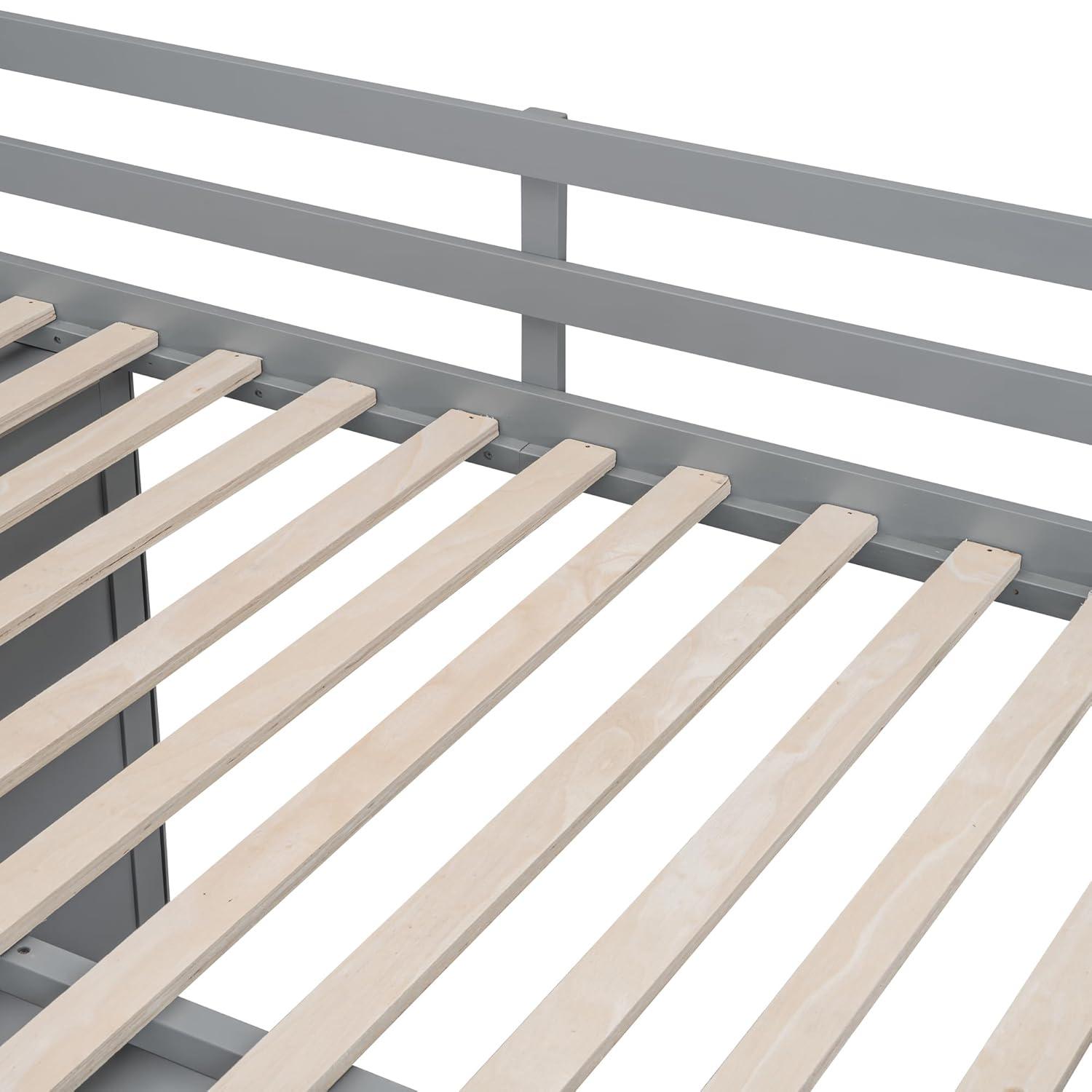 Quarte Multifunctional Loft Bed, Full Size Loft Bed with Built-in Wardrobes, Cabinets and Drawers for Kids Teens Adults, No Box Spring Required (Gray/Pine3, Full)