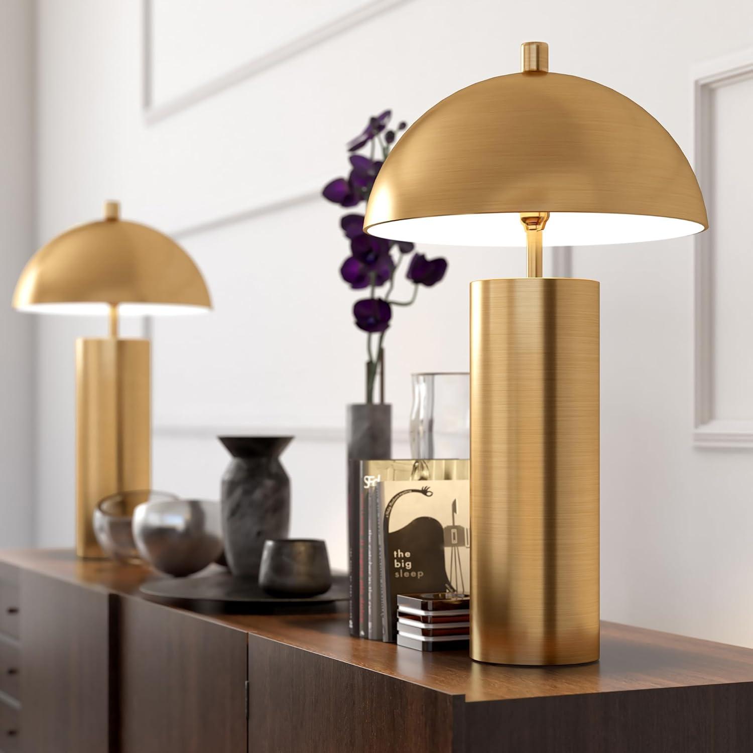 Evelyn&Zoe York 29.5" Mid-Century Modern Metal Table Lamp with White Drum Fabric Shade