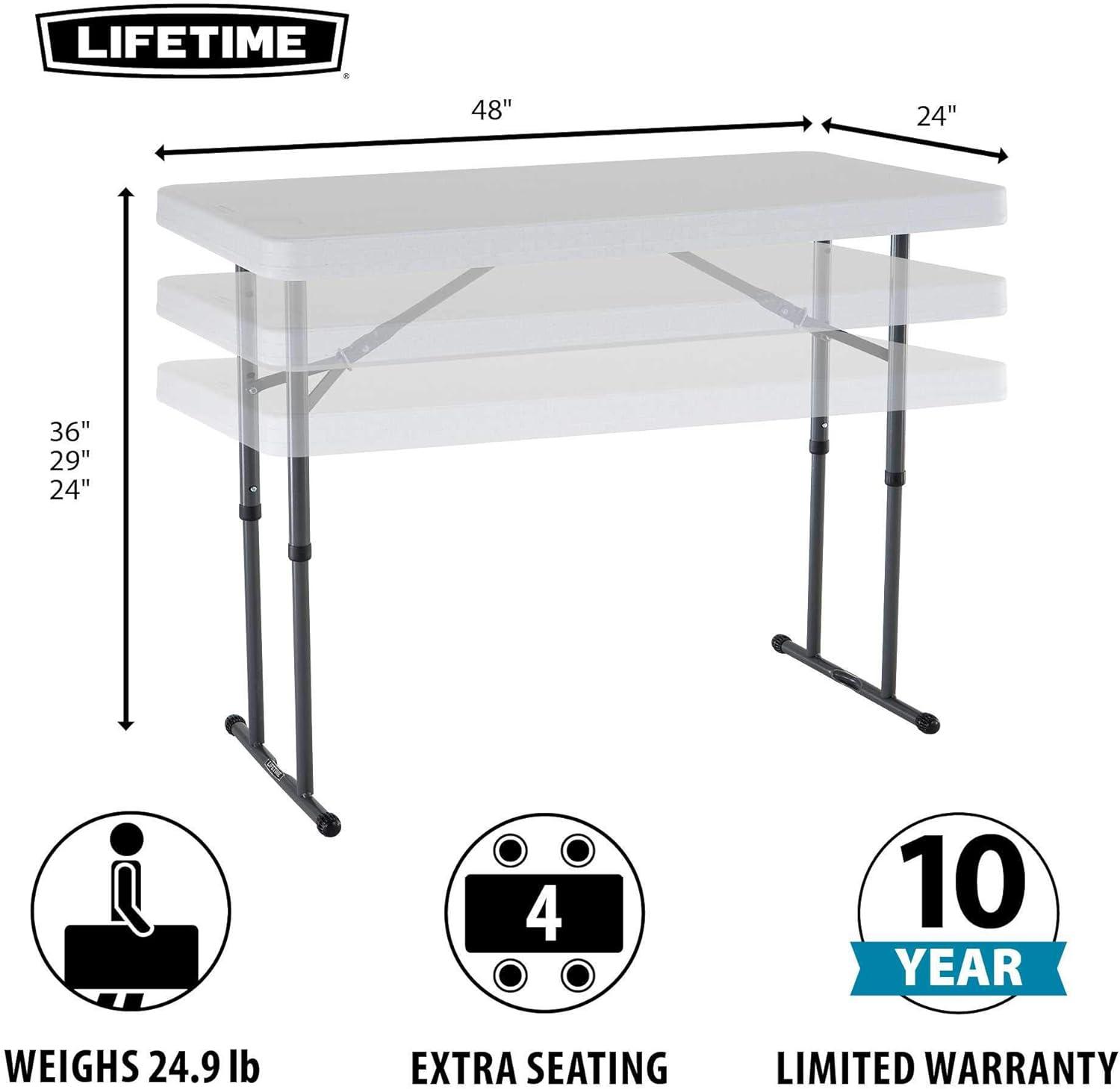 Lifetime 4 Foot Adjustable Rectangle Folding Table, Indoor/Outdoor Commercial Grade, White Granite (80160)