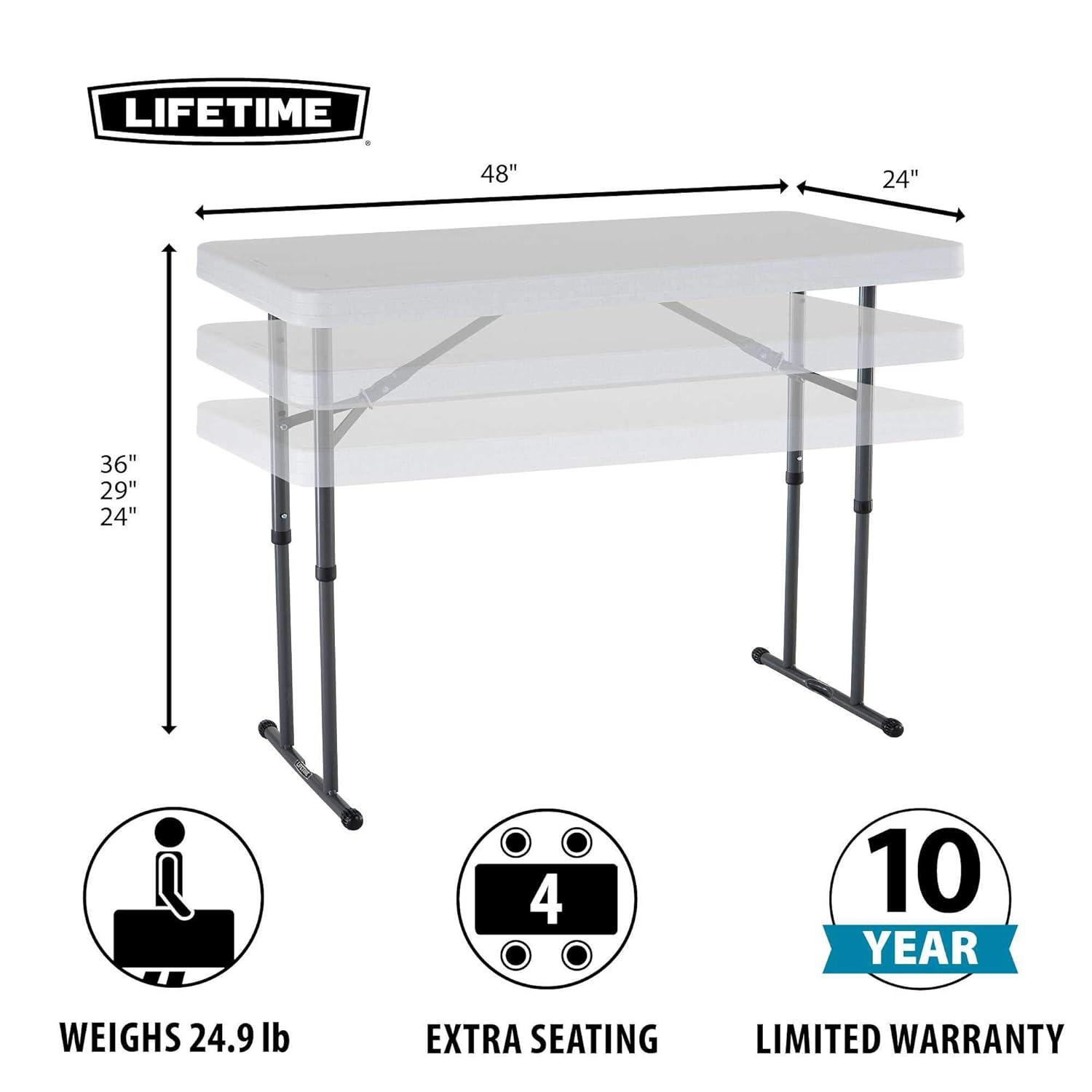 Lifetime Mesa Plegable Rectangular Ajustable de 4 Pies, Grado Comercial Interior/exterior, Granito Blanco (80160)