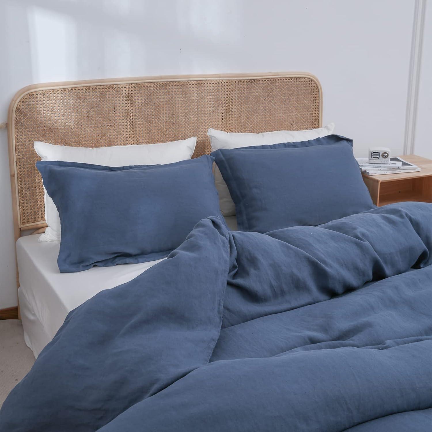 Simple&Opulence 100% Linen Duvet Cover Set with Washed-French Flax-2 Pieces Solid Color Basic Style Bedding Set-Breathable Soft Comforter Cover with 1 Pillowsham(Twin,Linen)