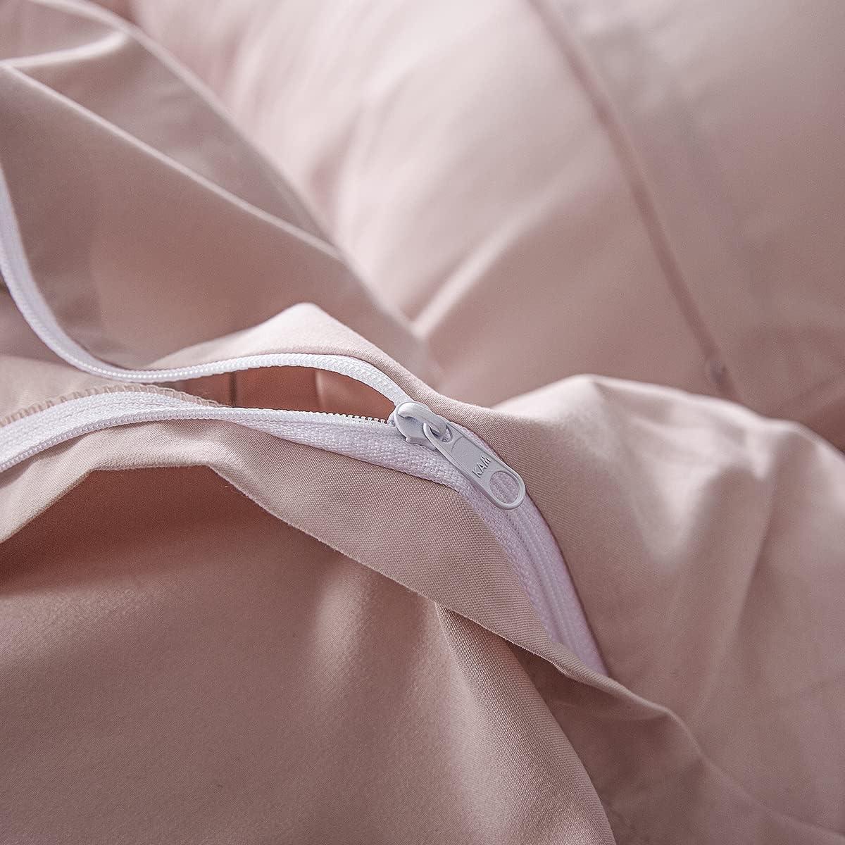 Nestl 3 Piece Pinch Pleated Duvet Cover Set, Full Size Pintuck Duvet Cover with Button Closure, Blush