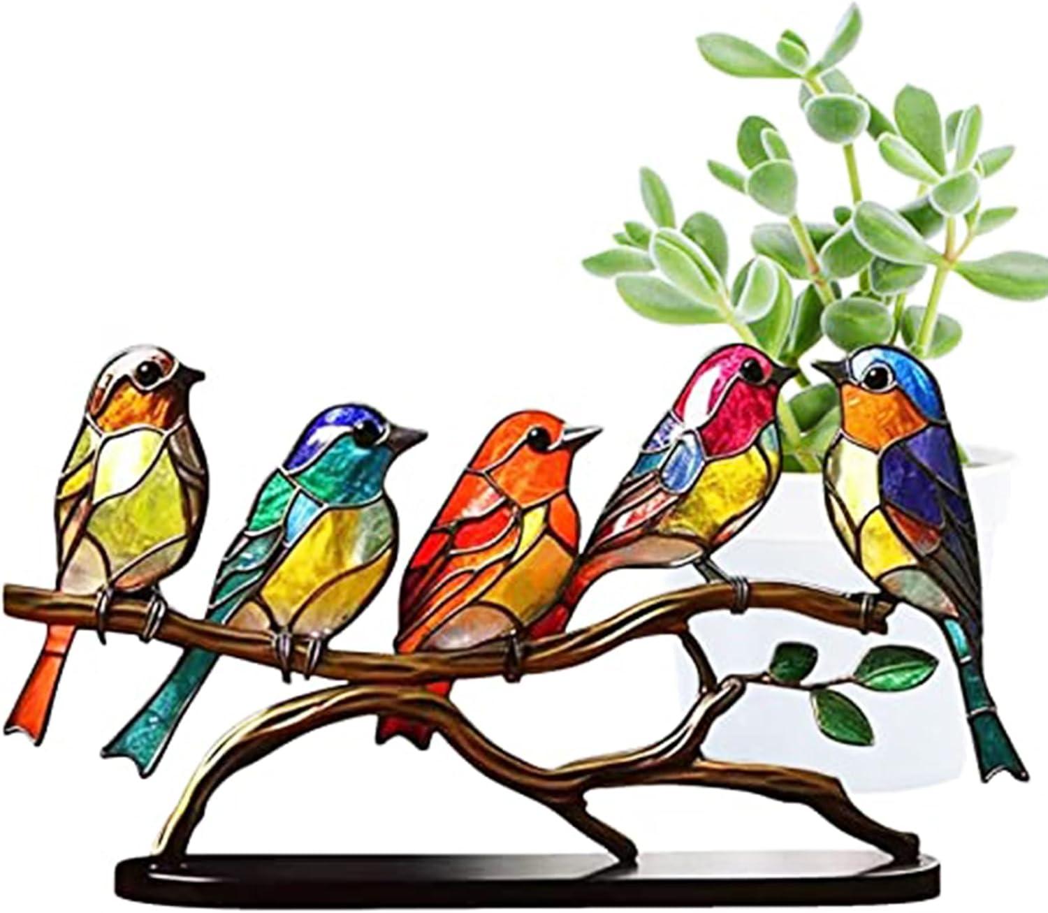 NSESSHome Clearance Stained Birds On Branch Desktop Ornaments Double Sided Metal flatness Table Art Home Room Decoration Suitable for Office Wine Cooler Decor(5 birds on a branch)