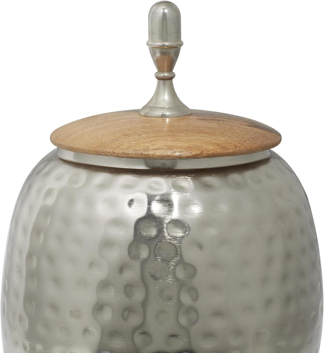 World Menagerie Lee Metal Hammered Silver Decorative Jars with Wood Lid