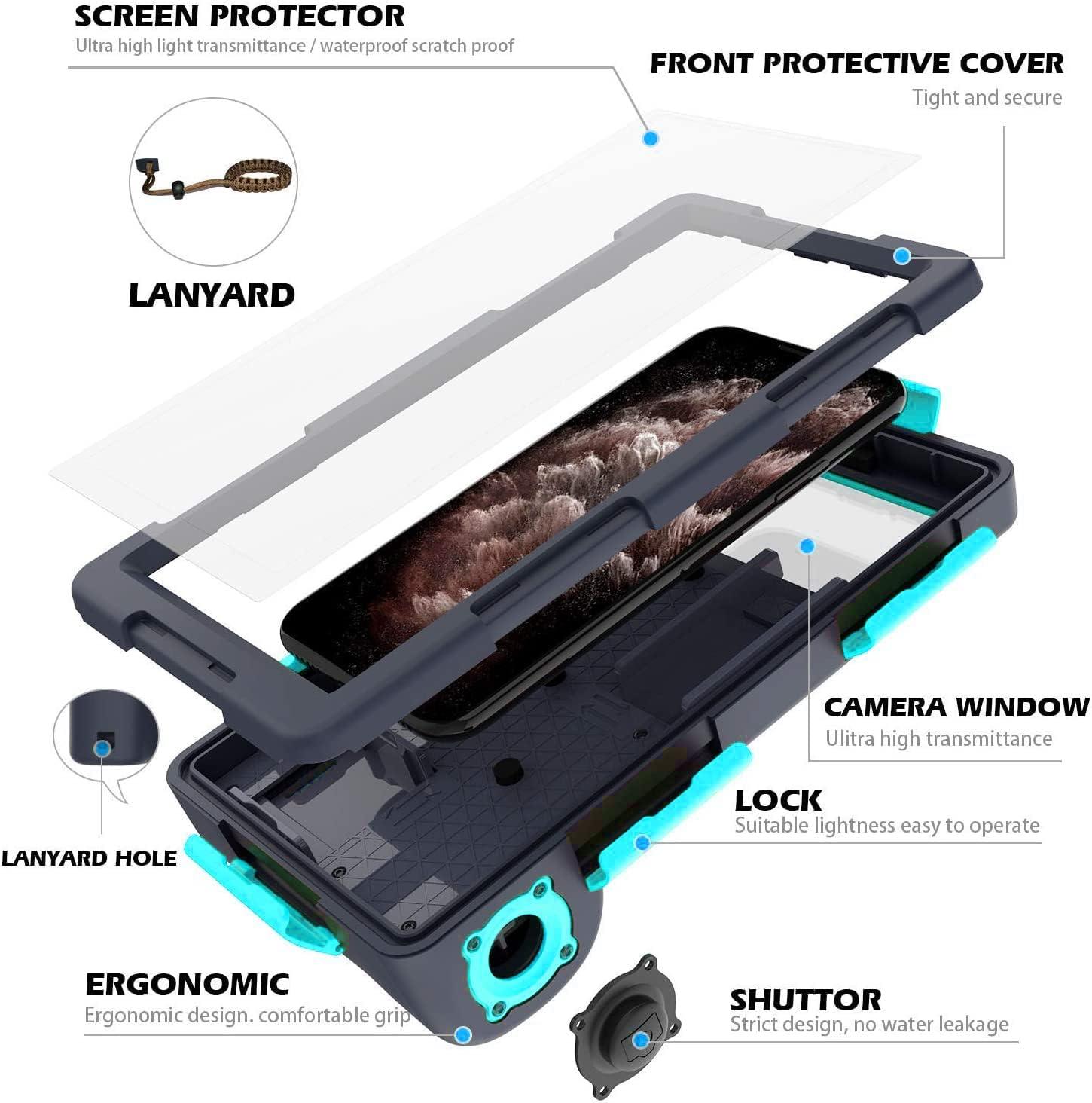 KOMI Professional Waterproof Underwater Snorkeling Phone Case for iPhone 11/8/7/6 Pro Max Mini Xr/X/Xs/Samsung Galaxy Note10/9/8/S10/9/8 Ultra Plus Professional screensizes Below 4.7inch Green