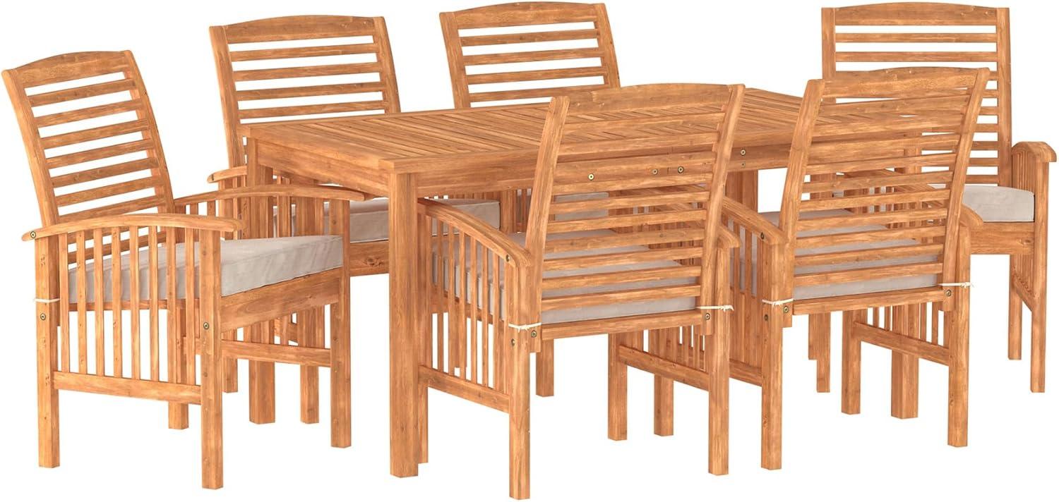 Outdoor Classic Traditional Modern Contemporary Acacia Wood Simple Patio 7-Piece Dining Set - Brown