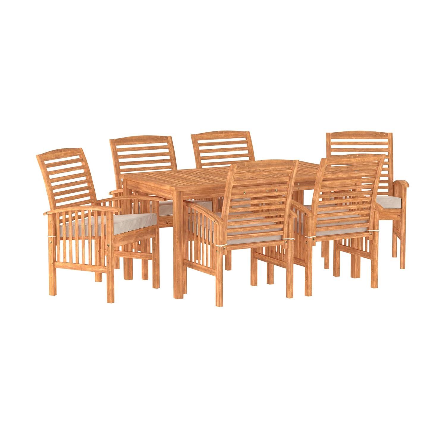 Outdoor Classic Traditional Modern Contemporary Acacia Wood Simple Patio 7-Piece Dining Set - Brown