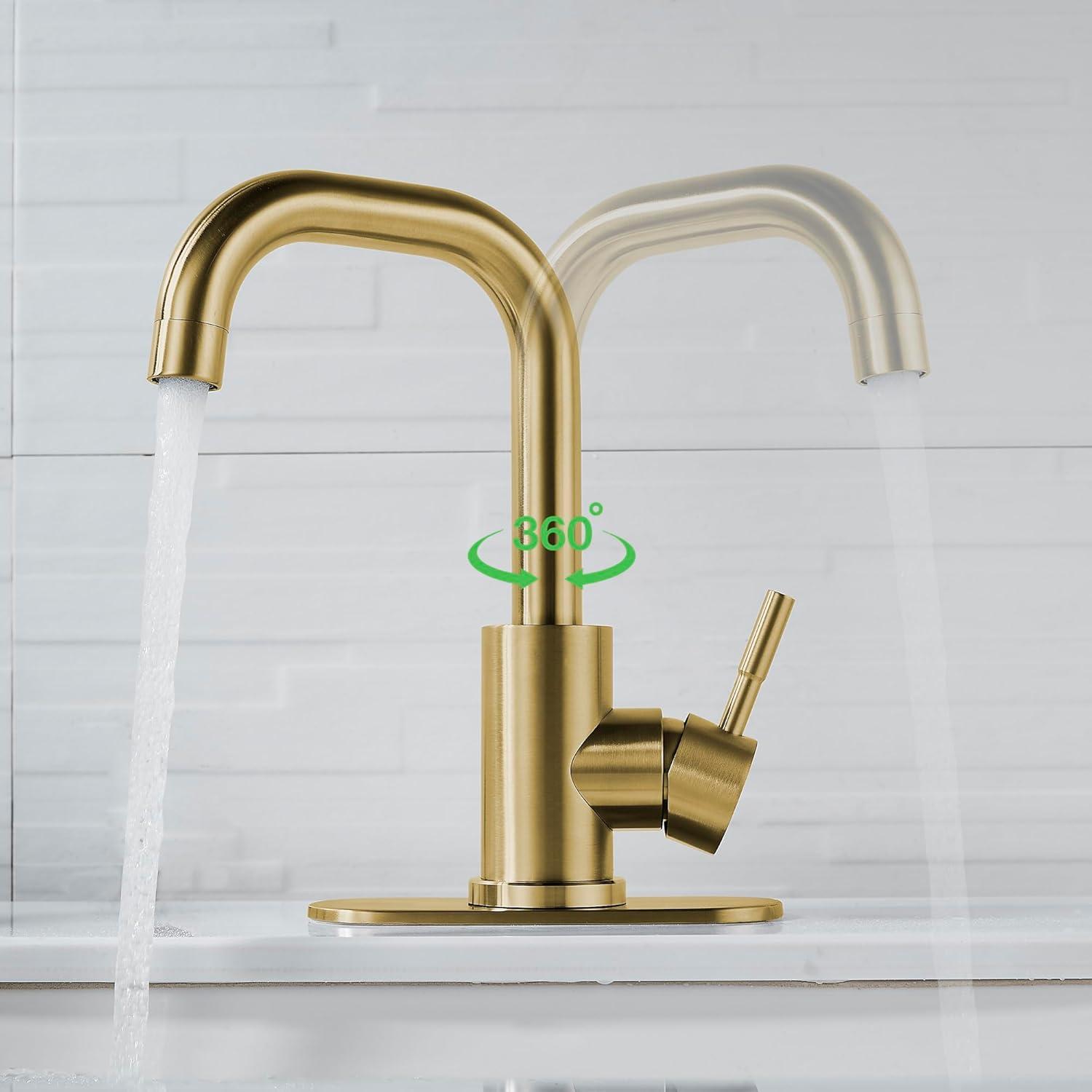 Brushed Gold Stainless Steel Single Handle Bathroom Faucet