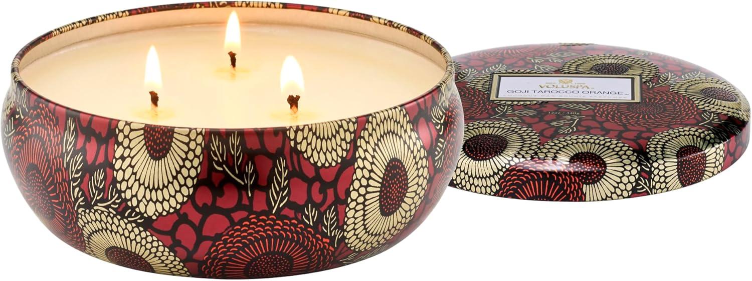 Goji Tarocco Orange Scented Red 3-Wick Candle in Decorative Tin