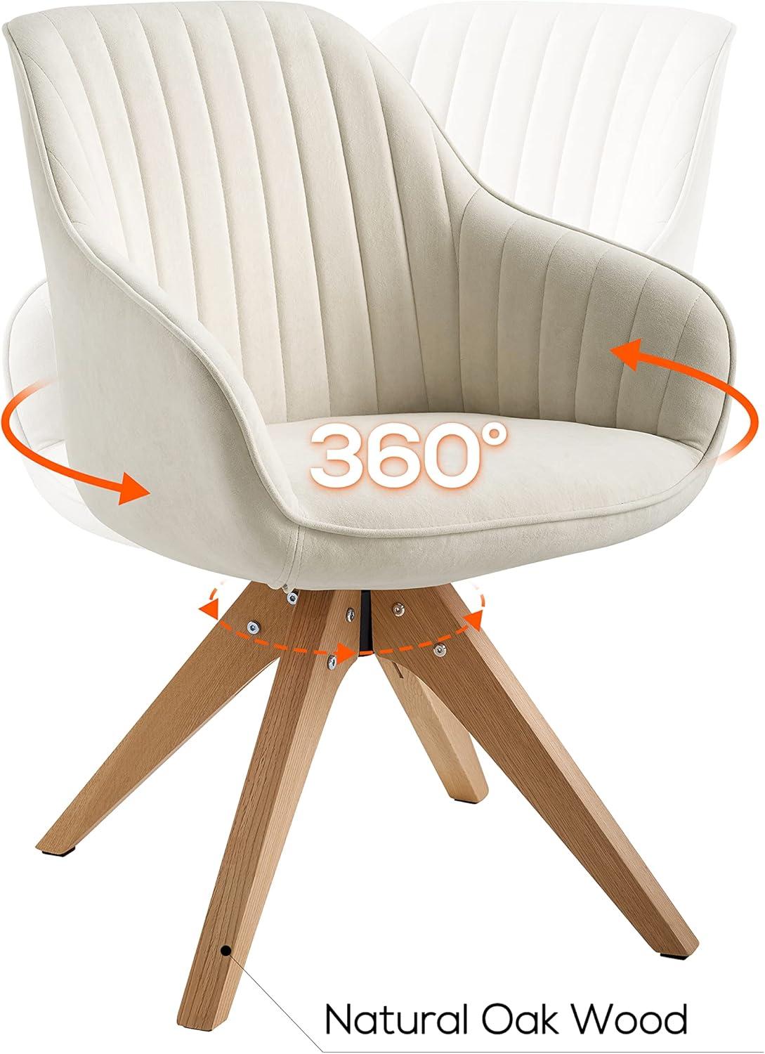 Off-White Fabric and Wood Swivel Accent Chair