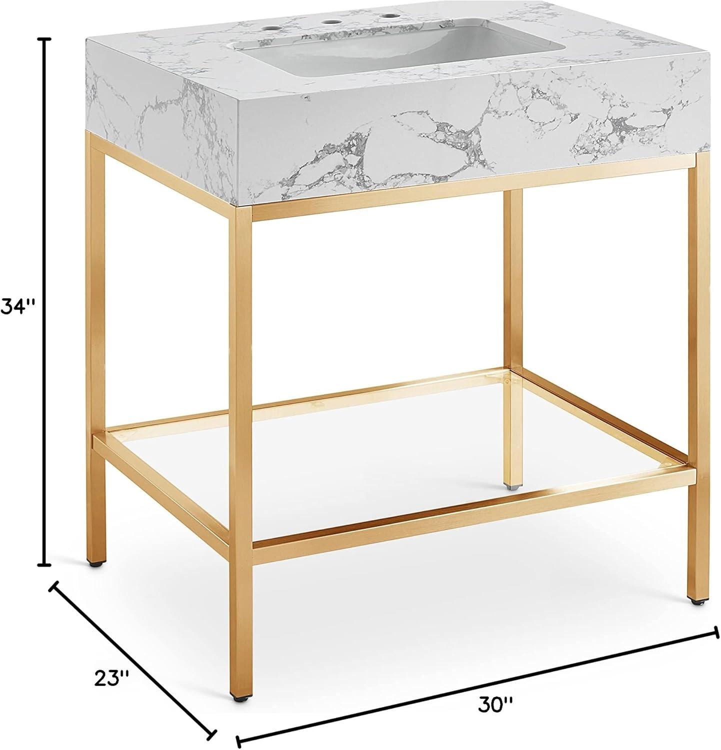 Marmo White Marble Vanity with Brass Base, 30"