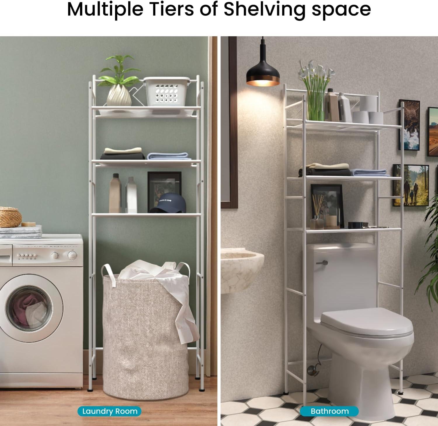 Home Zone Living 3 Tier Over The Toilet Bathroom Storage Rack, White