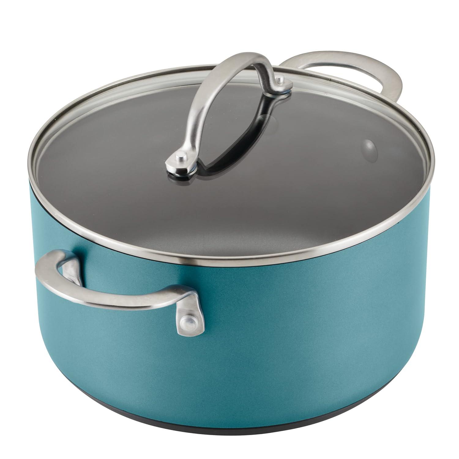 Teal Nonstick Aluminum Cookware Set with Stainless Steel Handles, 9-Piece