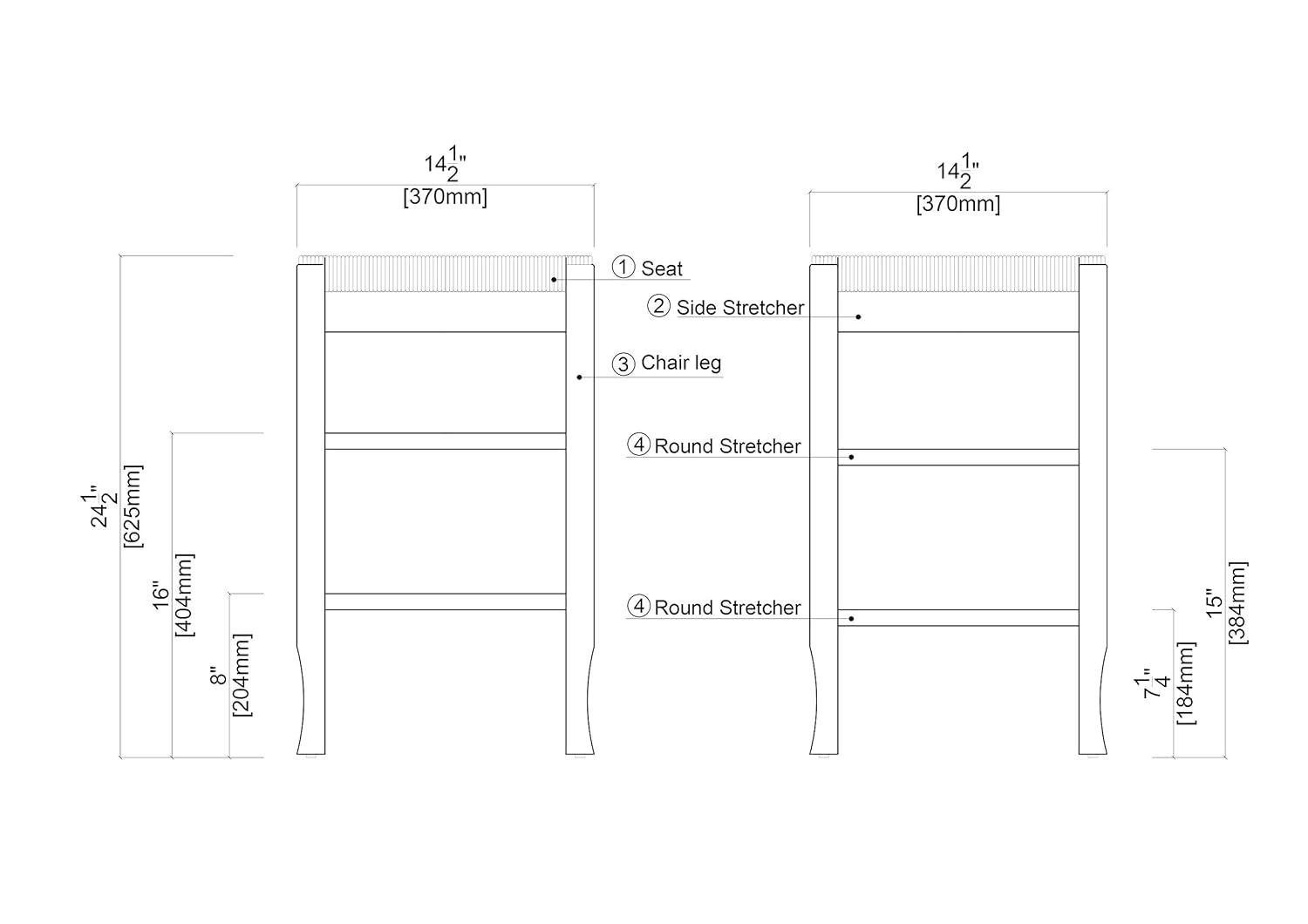 24" Rush Seat Counter Height Barstool Oak - Boraam: Hardwood Frame, Handwoven Seat, Floor Glides