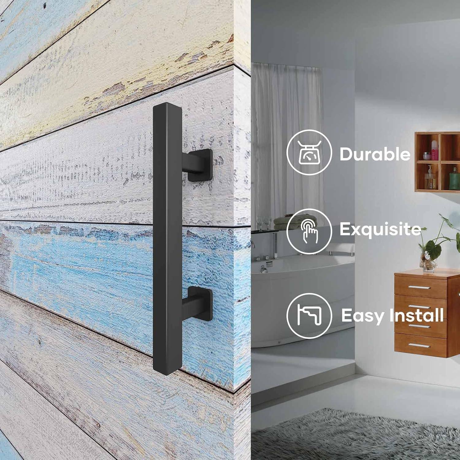 EaseLife 12" Sliding Barn Door Handles and Pulls,Double Sided Hardware Set,Heavy Duty,Square,Rustic,Matte Black Powder Coated Finish,Easy Install 1 Black