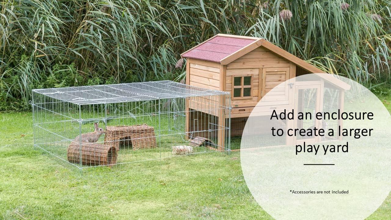 TRIXIE TRIXIE 2-Story Cabin Rabbit Hutch with Run, Ramp, Attic Storage, for Rabbits or Guinea Pigs