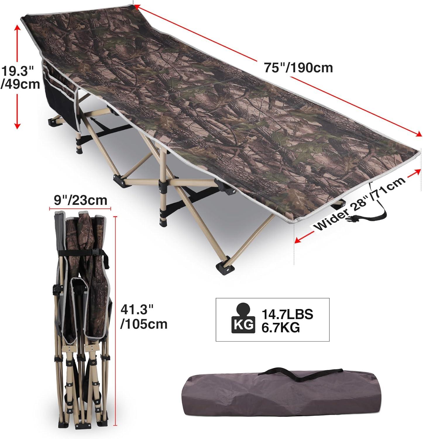 REDCAMP Folding Hunting Cots for Adults 500lbs, XL Sleeping Cots for Hunting, Extra Wide Portable for Camping Outdoor Travel Indoor Home, Camo