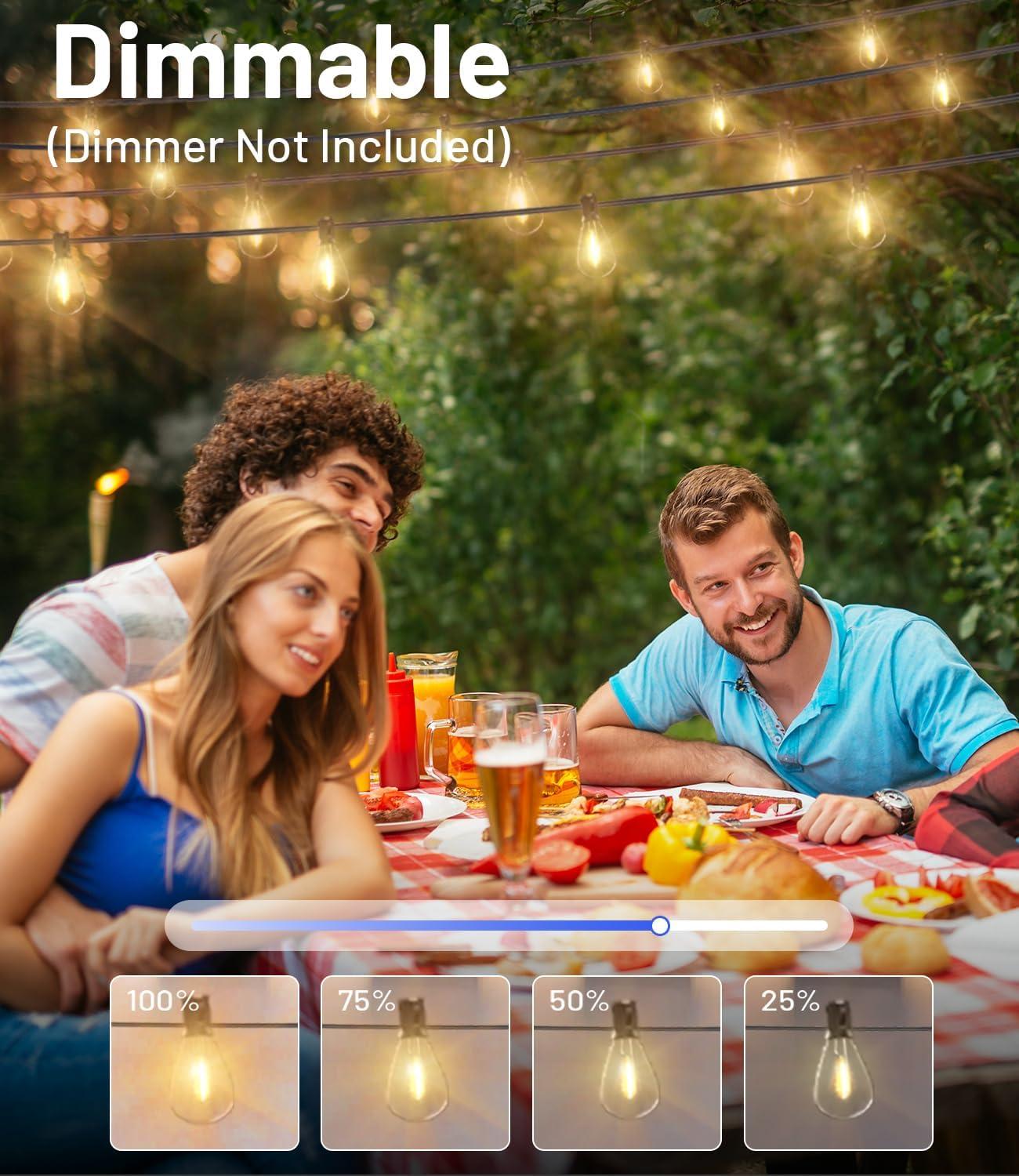 luckystyle 30FT LED Outdoor String Lights with 8+1 Edison Shatterproof Waterproof Bulbs, 2700K Commercial Grade Patio Lights, Heavy Duty Outside Hanging Outdoor Lights for Garden Porch Deck Decor