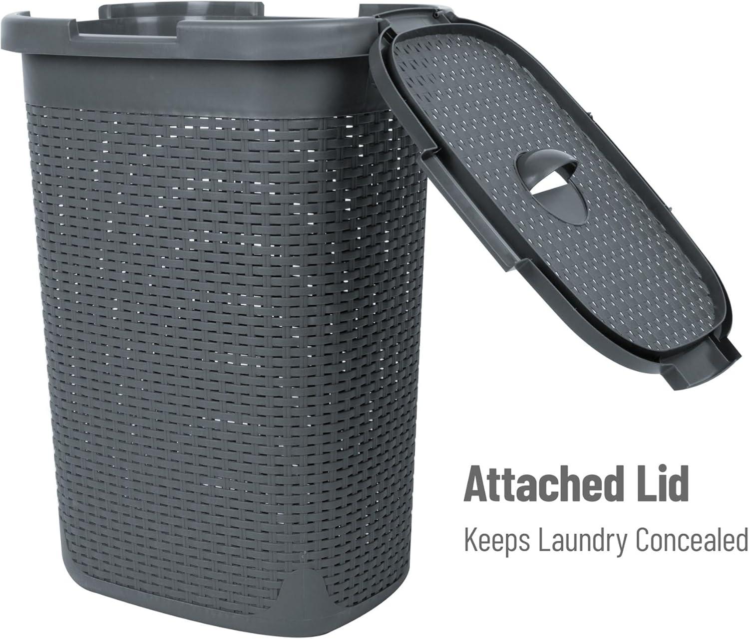 Mind Reader Mind Reader 60L Slim Laundry Hamper, Clothes Basket, Lid, Wicker Style, Plastic