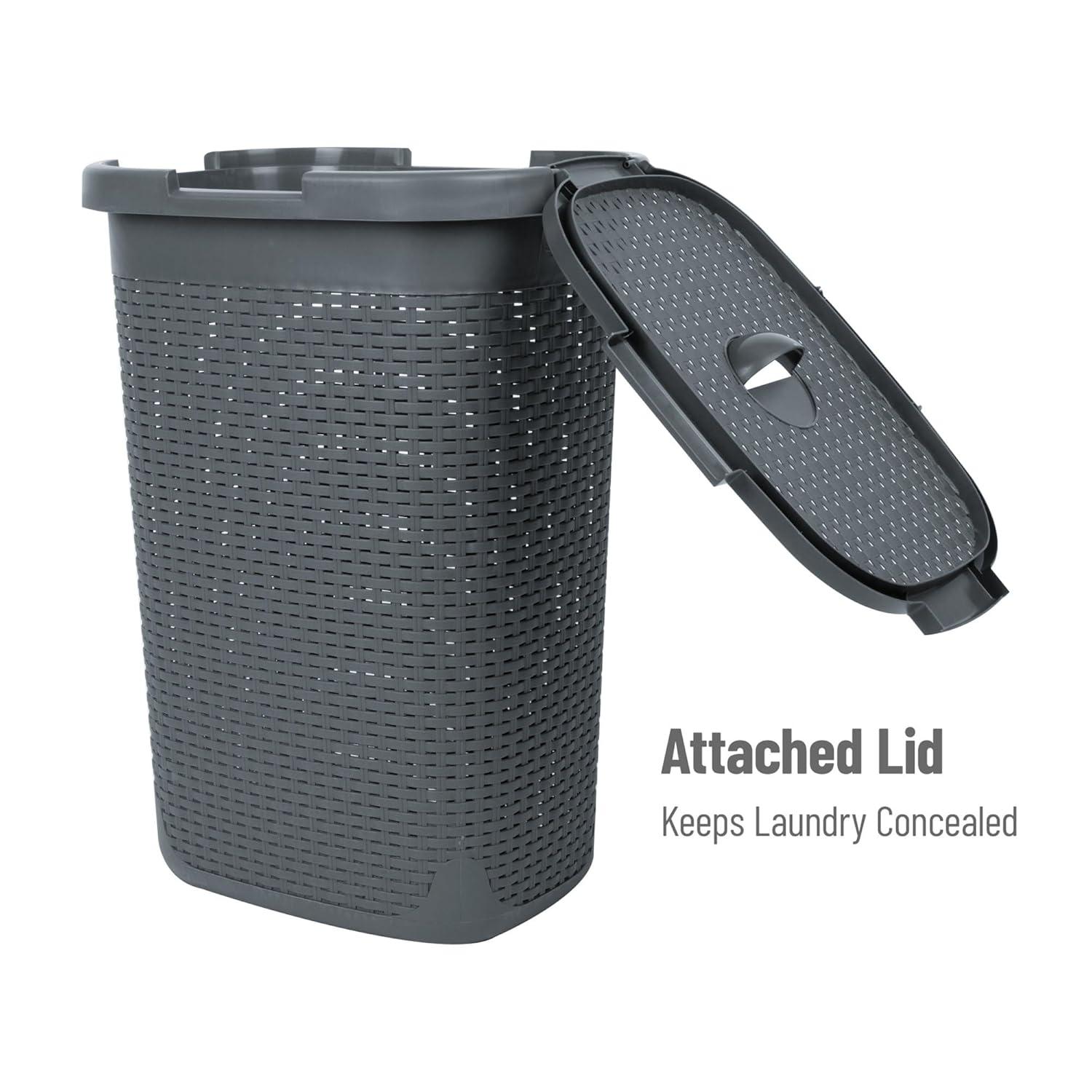 Mind Reader Mind Reader 60L Slim Laundry Hamper, Clothes Basket, Lid, Wicker Style, Plastic