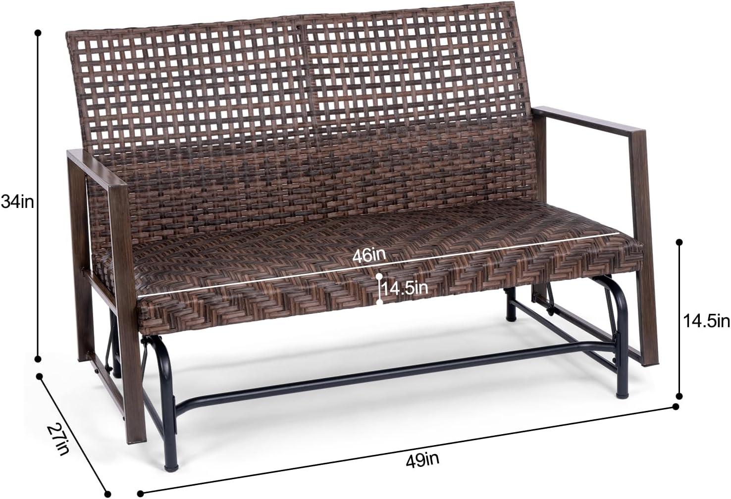 Brown Wicker 2-Person Outdoor Glider with Powder-Coated Frame