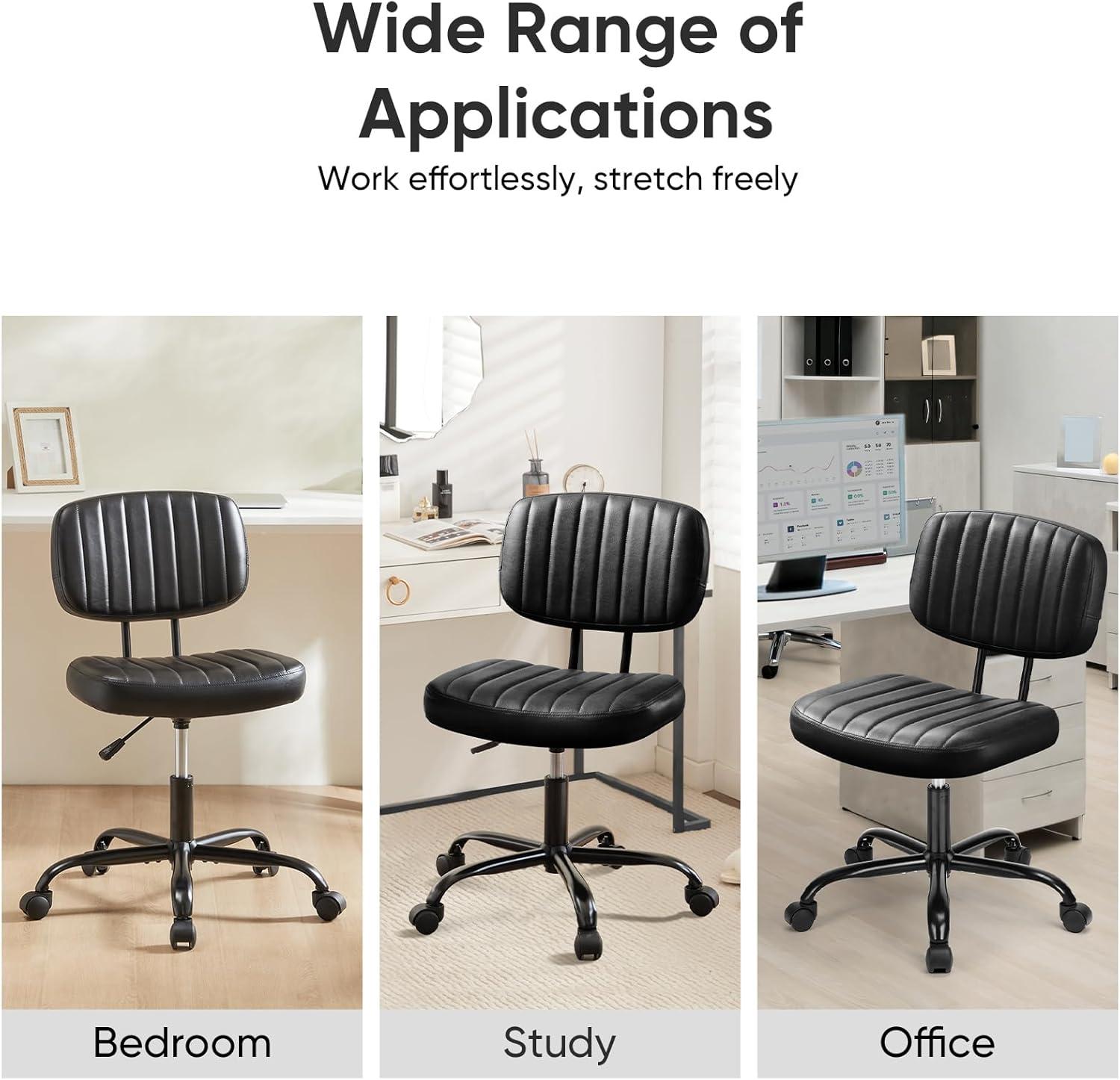 Black PU Leather Armless Swivel Task Chair with Adjustable Height