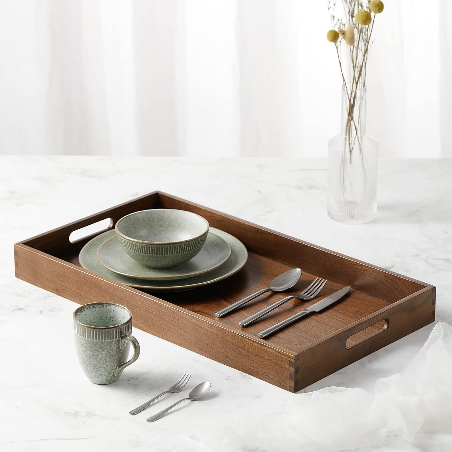 Extra Large Natural Black Walnut Wooden Serving Tray with Handles