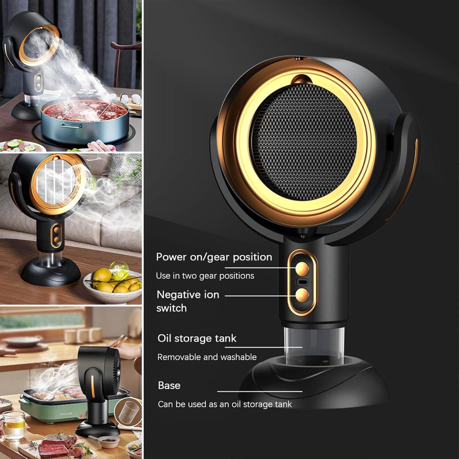 Daiosportswear Smoke Fan for Smoking indoors, the High Fan for Smoking, Wireless Mini Portable Range Anion Desktop Range Hood/Purifier Compact Fan Aromatherapy Diffuser Filter