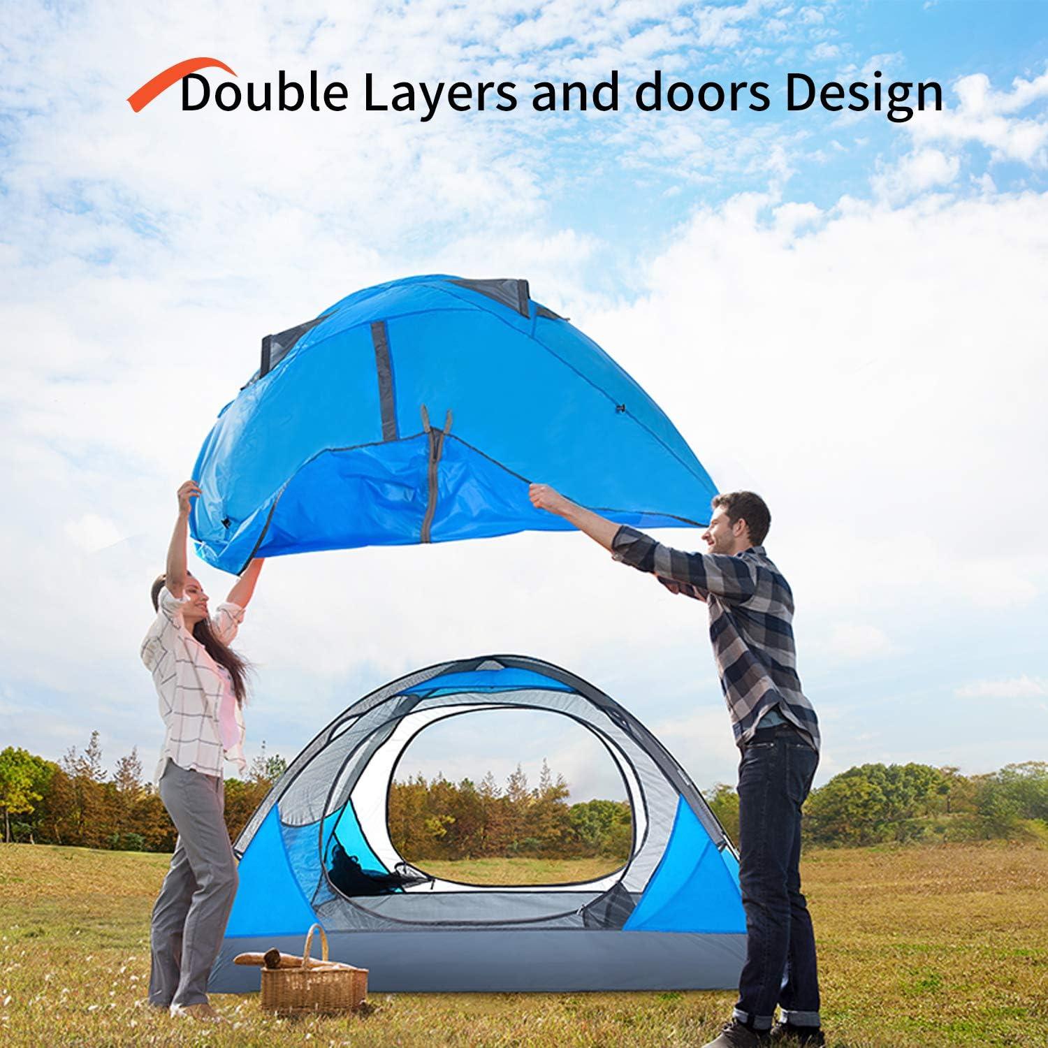 Blue Two-Person Three-Season Dome Camping Tent with Carry Bag