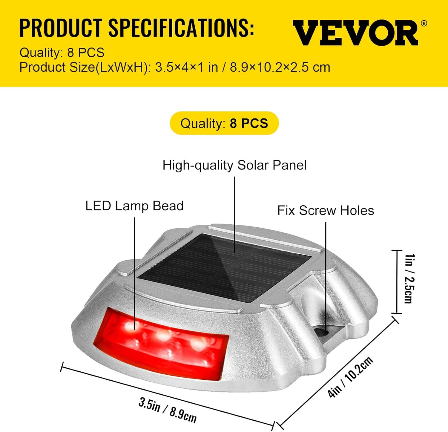 Vevor Solar Driveway Lights, 4-Pack With Switch Button, Waterproof Deck Lights, Wireless Dock 6 LEDs for Path Warning Garden Walkway Sidewalk Steps, LED Bright Green