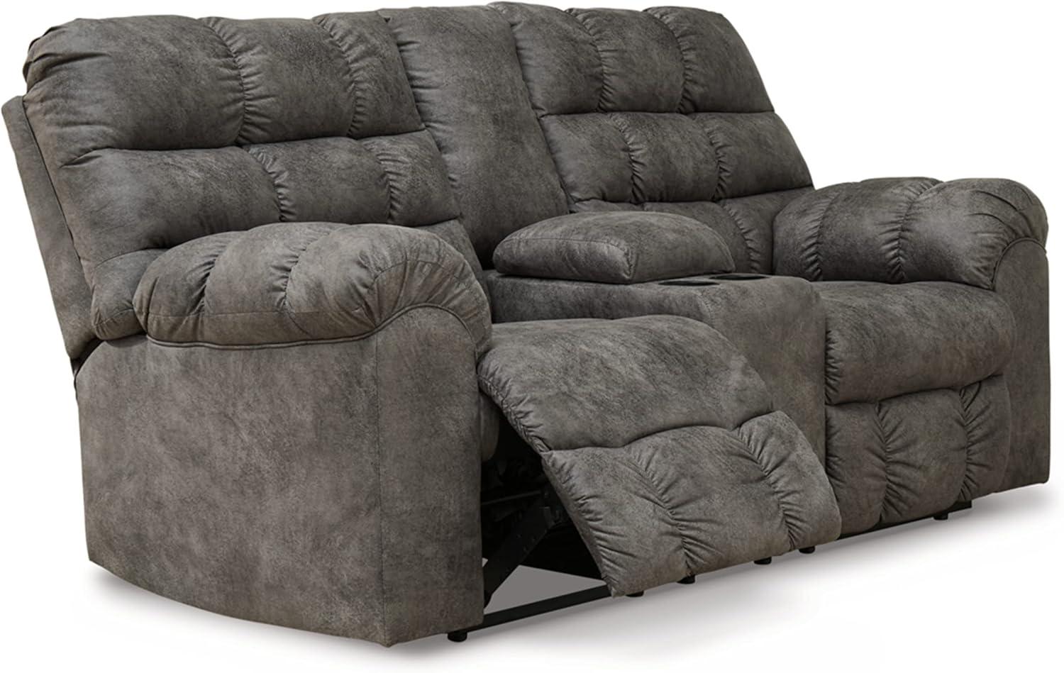 Nut Brown Faux Leather Reclining Loveseat with Cup Holder