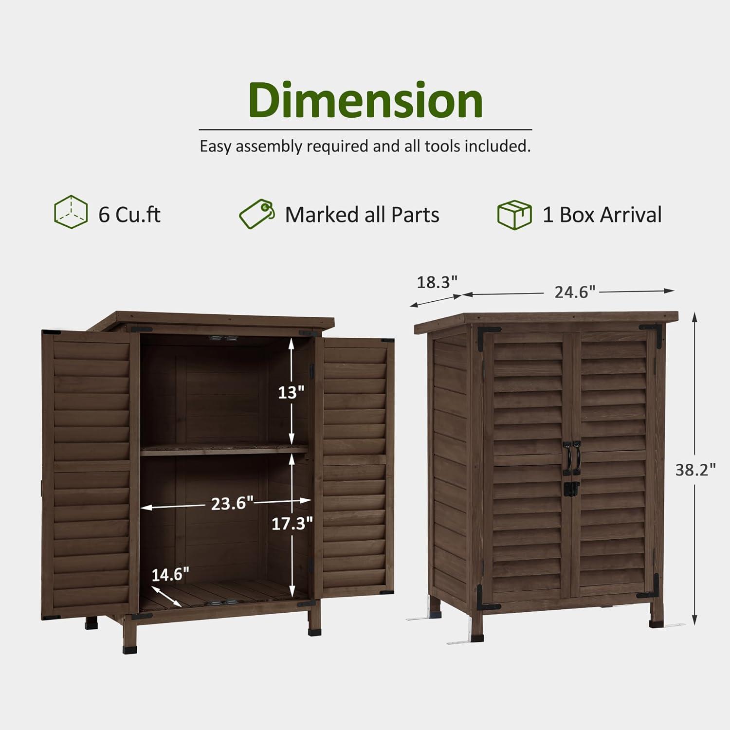 Mcombo Outdoor Wood Storage Cabinet, Small Size Garden Wooden Tool Shed with Double Doors 0985
