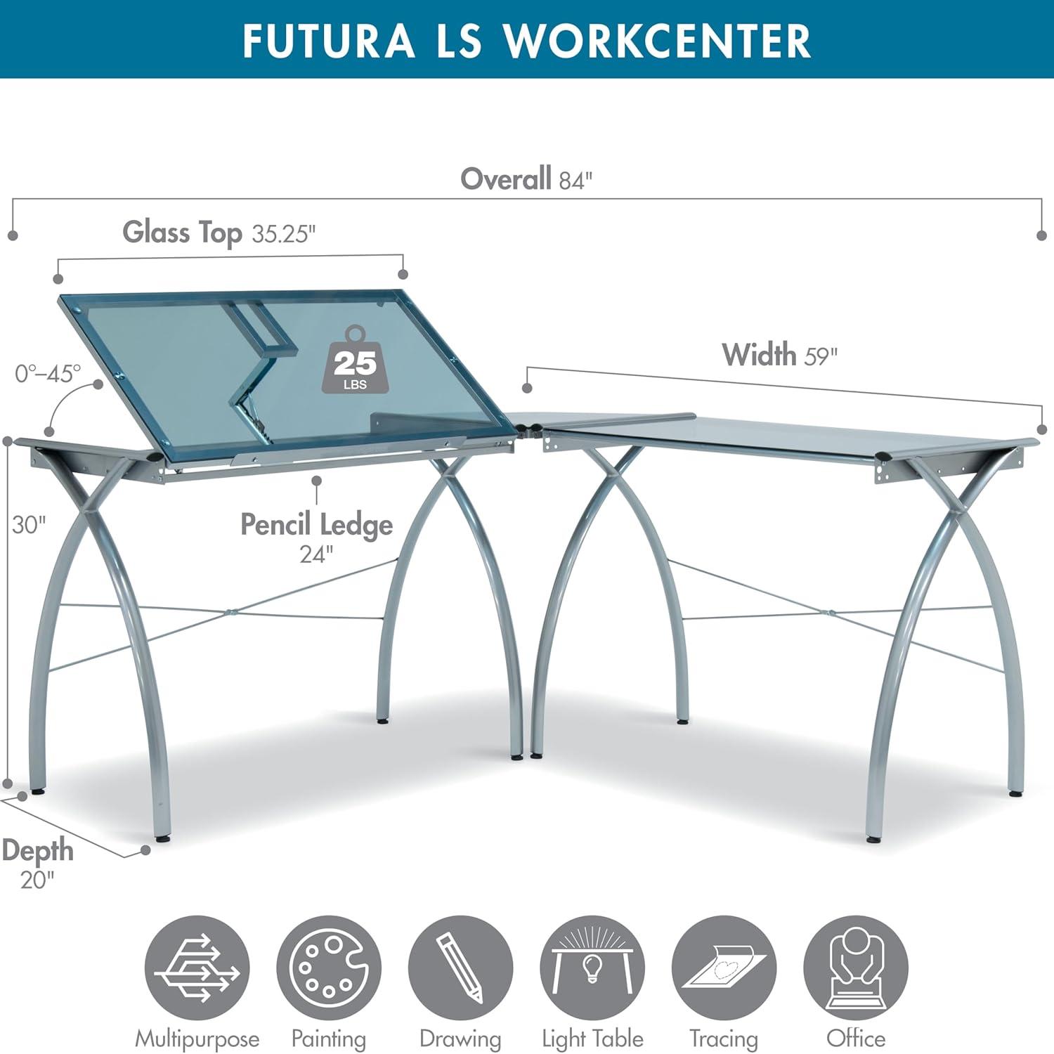 Inbox Zero Courson L-Shaped Glass Top Metal Base Drafting Table