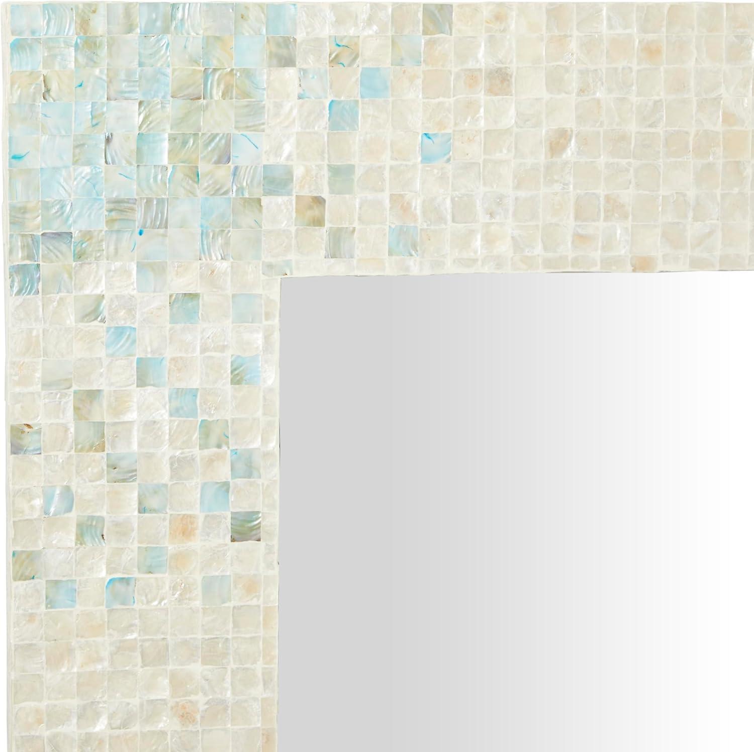 Mother of Pearl Handmade Mosaic Wall Mirror with Blue Corners Cream - Olivia & May