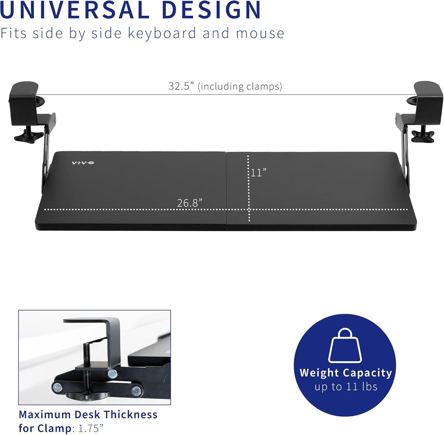 Black Adjustable Clamp-On Keyboard Tray with Swinging Height Adjustment