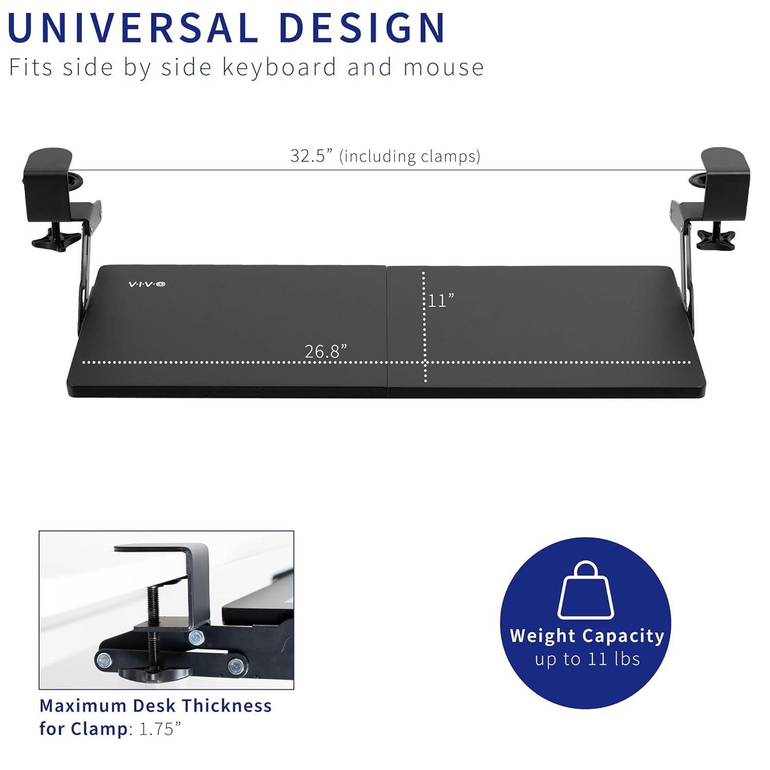 VIVO Black Extra Sturdy Clamp-on Under Desk Keyboard Tray with Swinging Height Adjustment