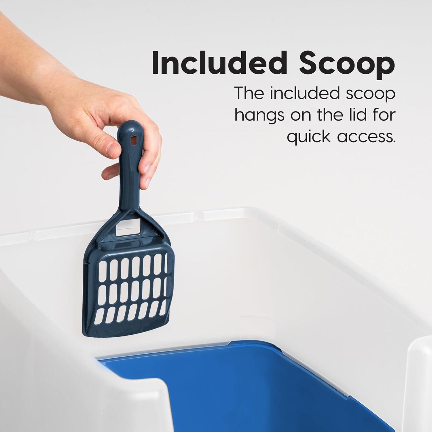 IRIS USA IRIS USA Open Top Cat Litter Tray with Scoop and Scatter Shield, Cat Litter Pan, Blue