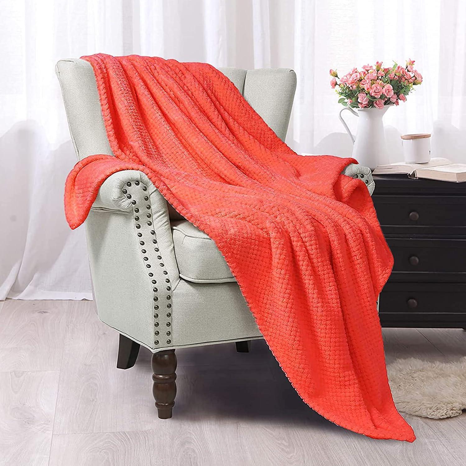 Coral Orange Waffle Textured Fleece Throw Blanket, 50"x70"