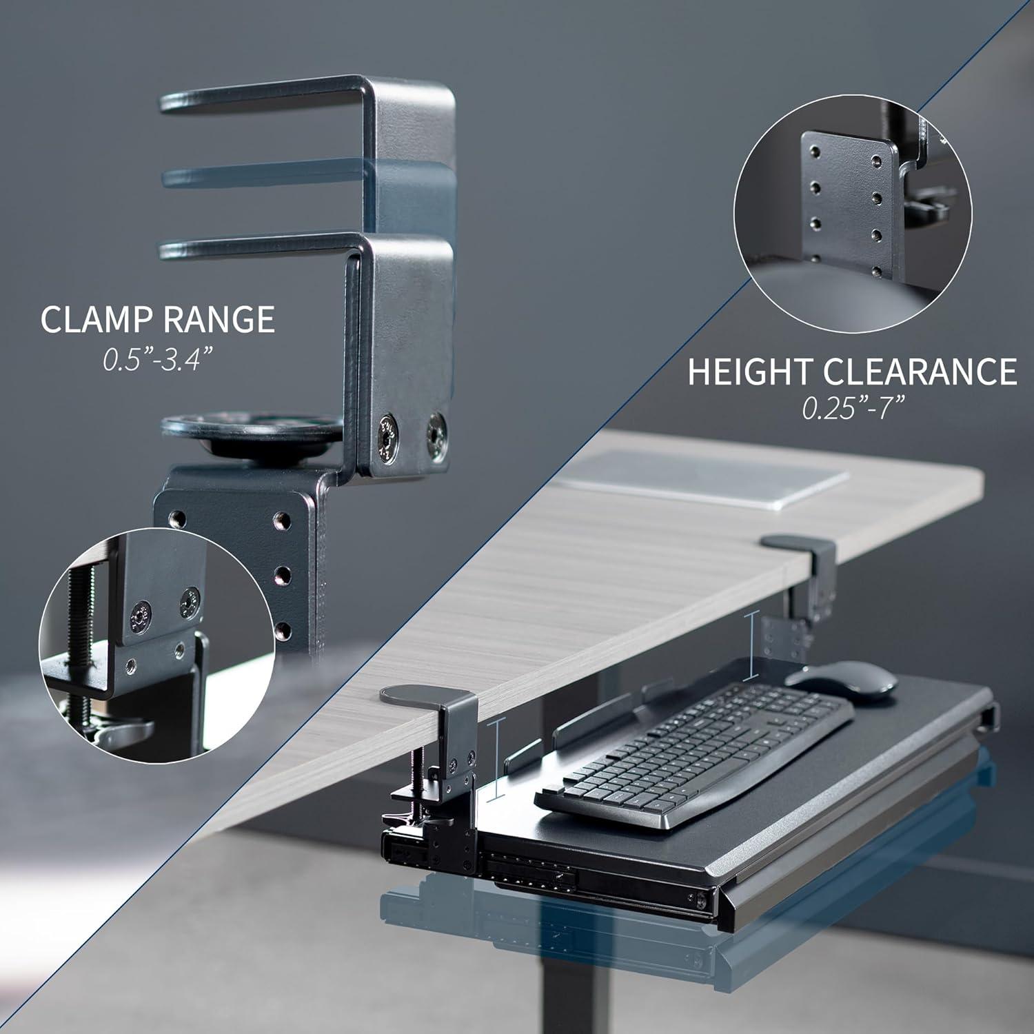 VIVO Height Adjustable Clamp-on Computer Keyboard Tray with Storage Drawer