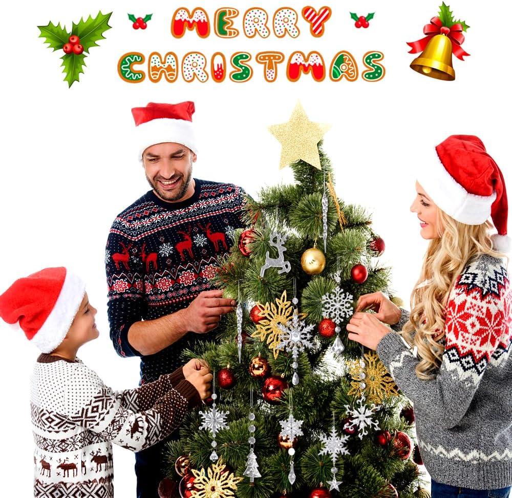 Meottam 18 Pieces Christmas Tree Ornaments - Hanging Acrylic Snowflake Icicle Drop Hanging Ornaments for Party Decor Christmas Wedding Birthday Winter Decor (Iridescent)