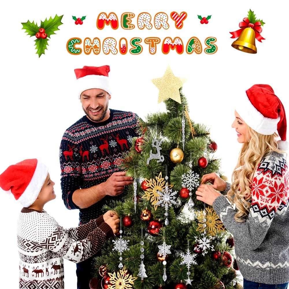 Meottam 18 Pieces Christmas Tree Ornaments - Hanging Acrylic Snowflake Icicle Drop Hanging Ornaments for Party Decor Christmas Wedding Birthday Winter Decor (Iridescent)