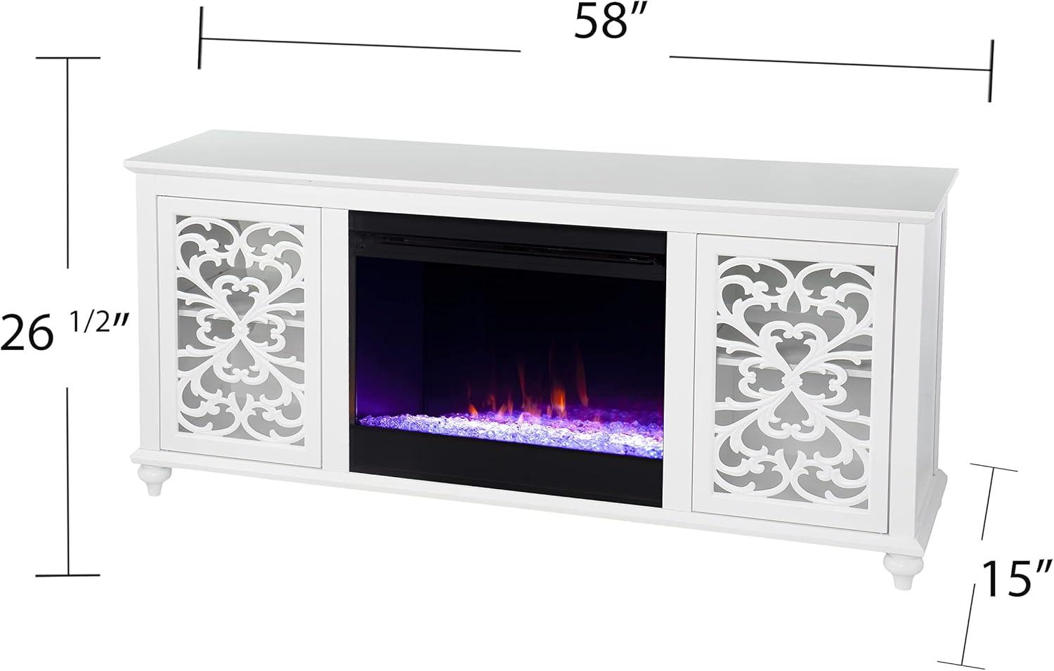 White Electric Fireplace TV Stand with Cabinets and LED Flames