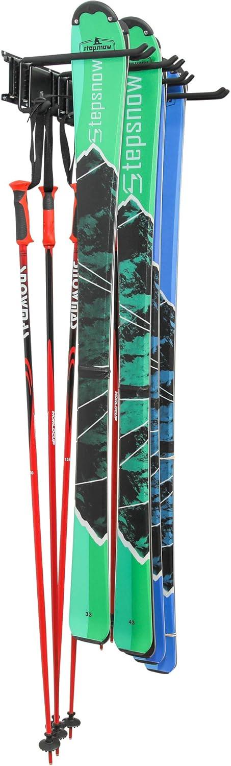 RaxGo Ski Rack, Ski Wall Mount Holds 4 Pairs of Skis & Skiing Poles or Snowboard, for Home & Garage