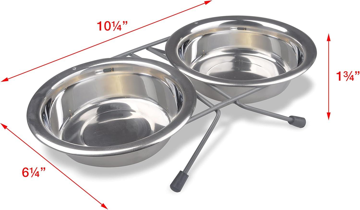 Van Ness Small Stainless Steel Raised Double Dog Bowl; Non-Skid Stand, 16 oz