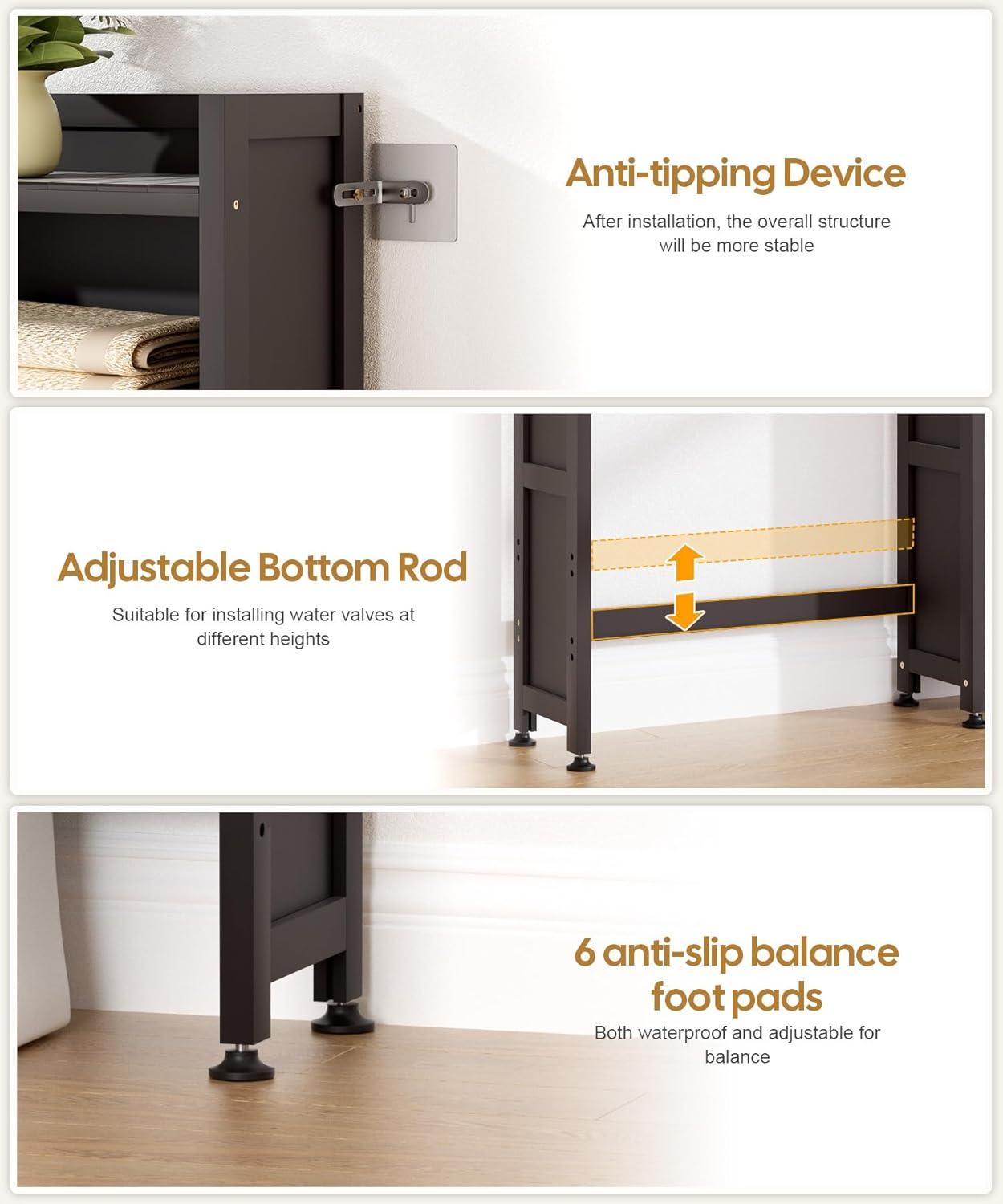 Latitude Run® Over The Toilet Storage Cabinet With Acrylic Door Panel And Paper Towel Drawer, Bamboo Space Saver Shelf, Bathroom Organizer Rack